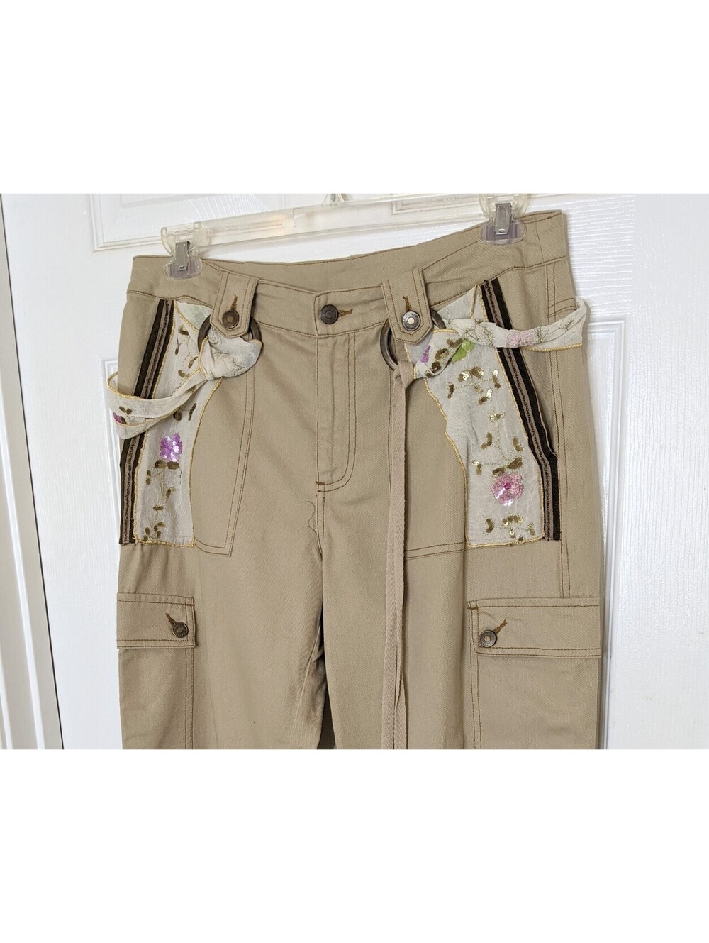VTG Y2K Newport News Jeanology Convertible Cargo Pants Floral Accents Sz 14 BOHO